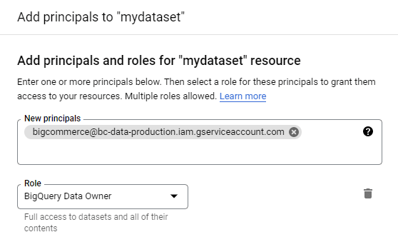 BigCommerce to BigQuery - BigQuery Data Owner Role